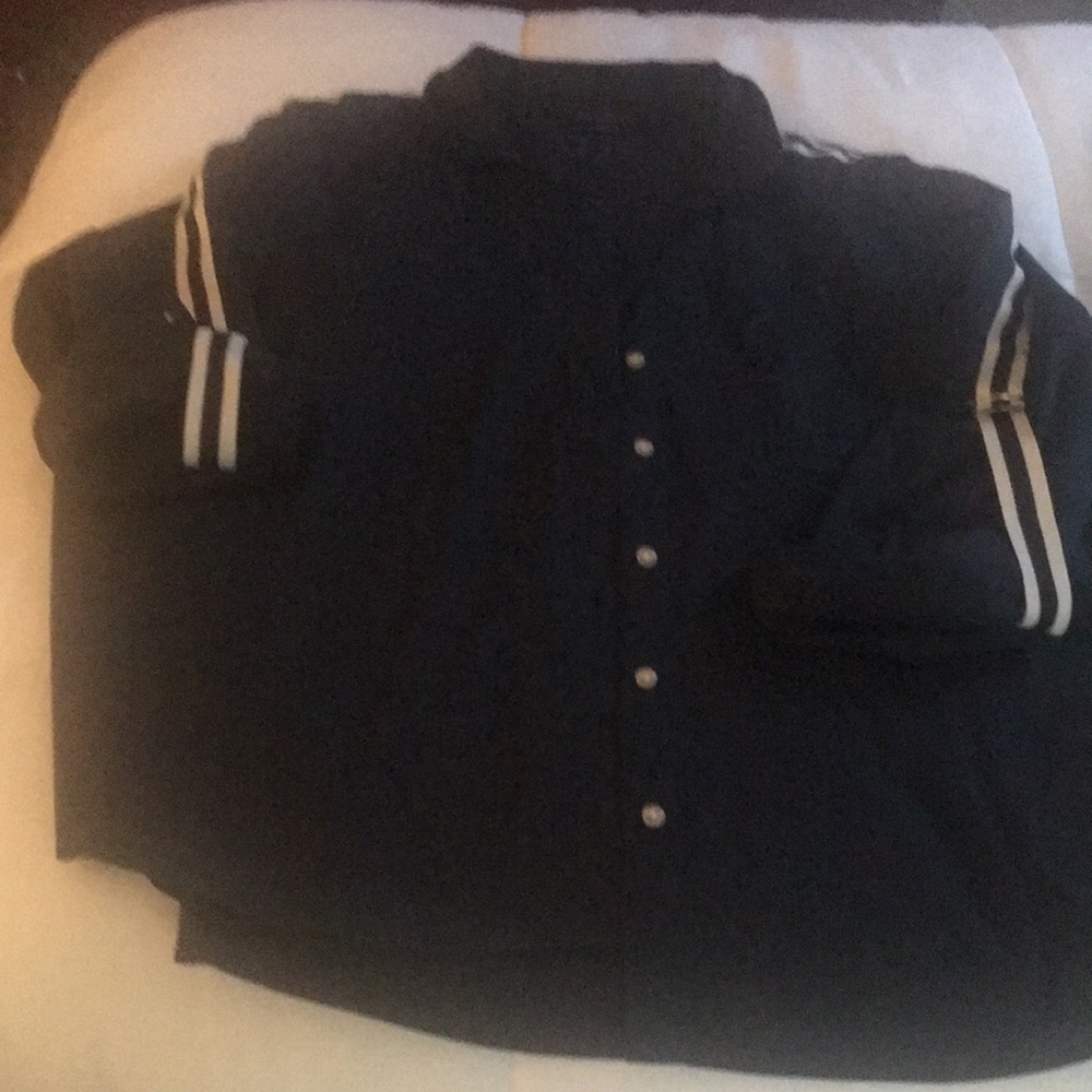 Tommy Hilfiger Navy Button-Up Shirt with Striped Sleeves
Never worn